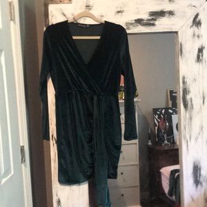 Faux Velvet Emerald Dress